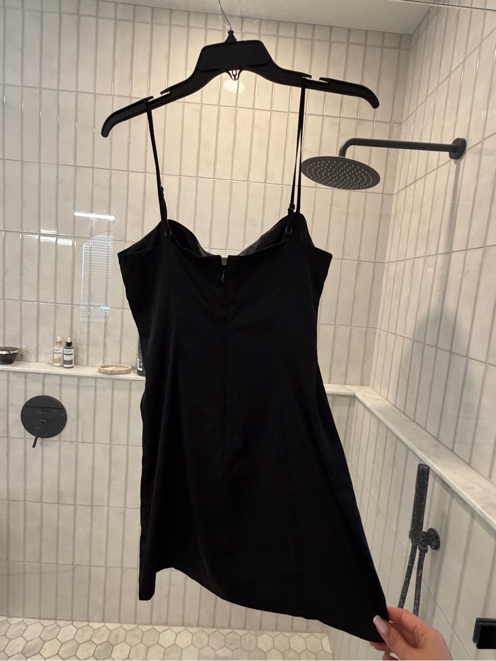 Aritzia Black Satin Micro Slip Dress with Spaghetti Straps - Picture 3 of 4